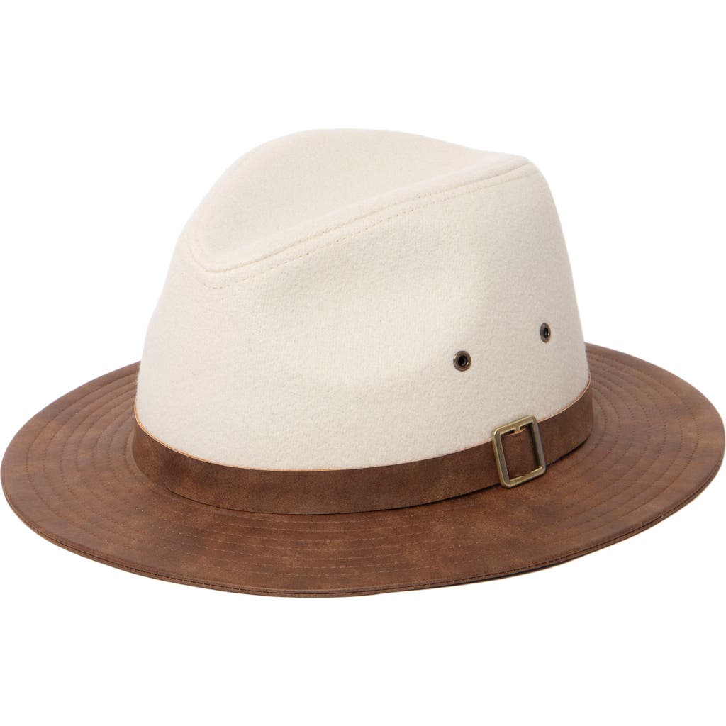 San Diego Hat Faux Leather Brim Fedora In Brown