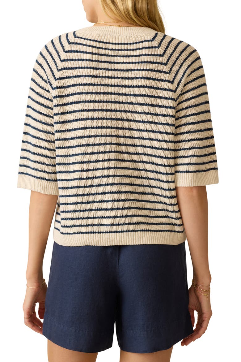 Miramar Short Sleeve Linen & Organic Cotton Sweater, Alternate, color, ANCHOR BAY STRIPE