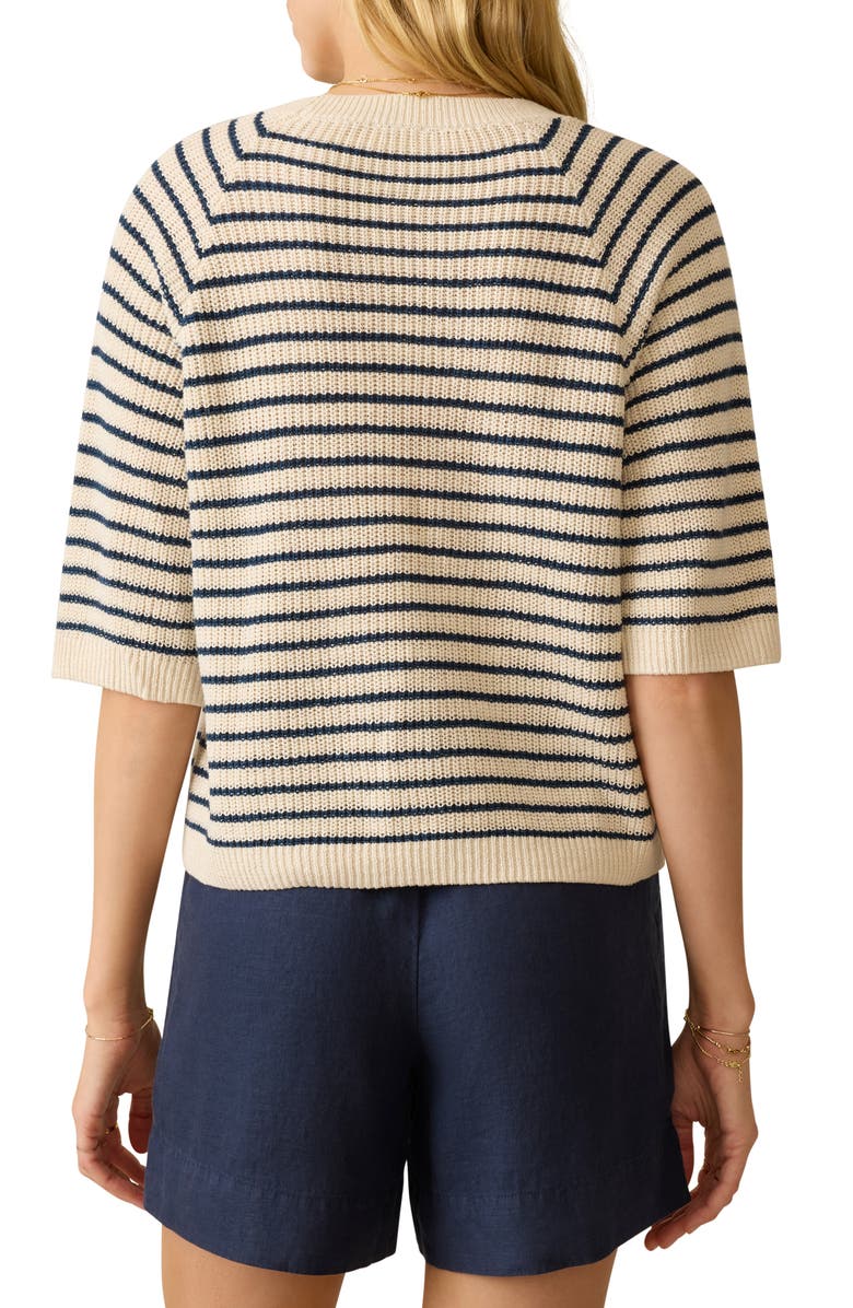 Faherty Miramar Short Sleeve Linen 
Organic Cotton Sweater, Alternate, color, Anchor Bay Stripe