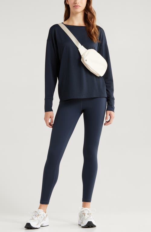 Shop Zella Textured Equilibrium Long Sleeve T-shirt In Navy Sapphire