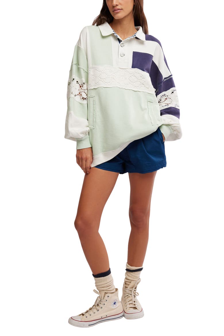 Free People American Dream Lace Accent Colorbock Cotton Rugby Shirt ...