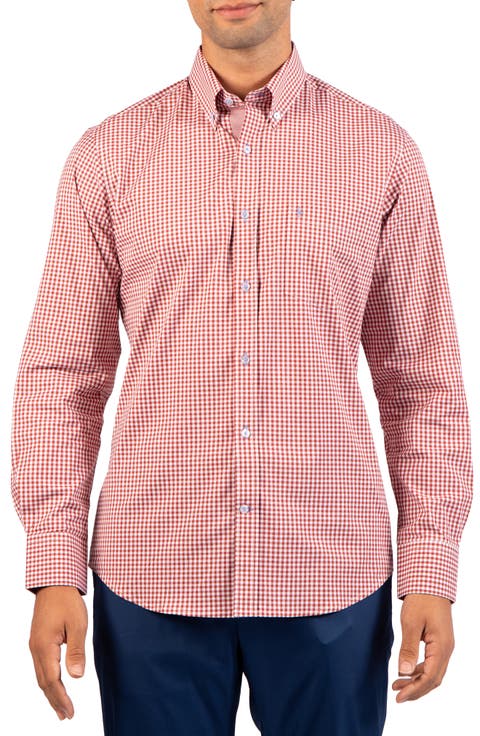 Gingham Stretch Cotton Button-Up Shirt