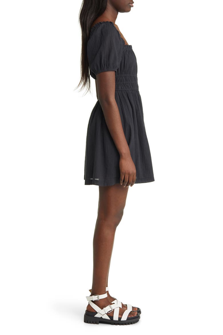 Shirred Puff Sleeve Prairie Dress, Alternate, color, BLACK JET
