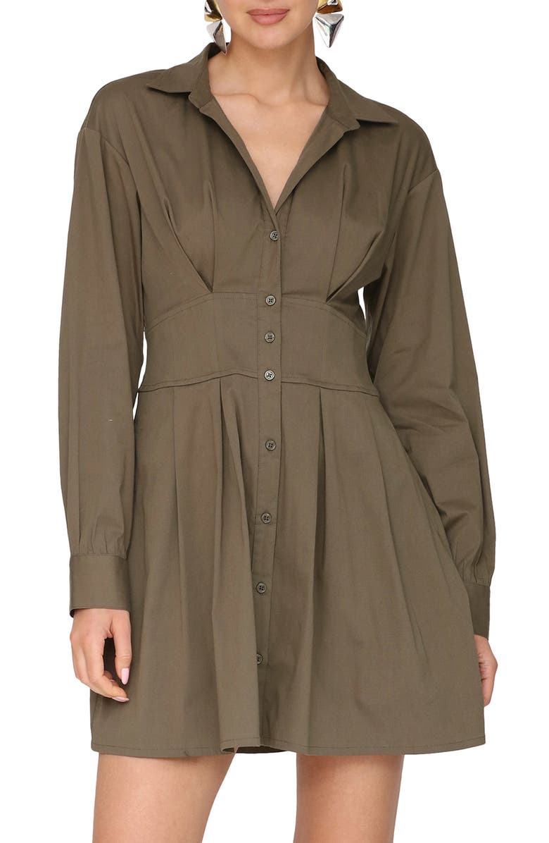 Avec Les Filles Corseted Long Sleeve Shirtdress, Alternate, color, Bayleaf