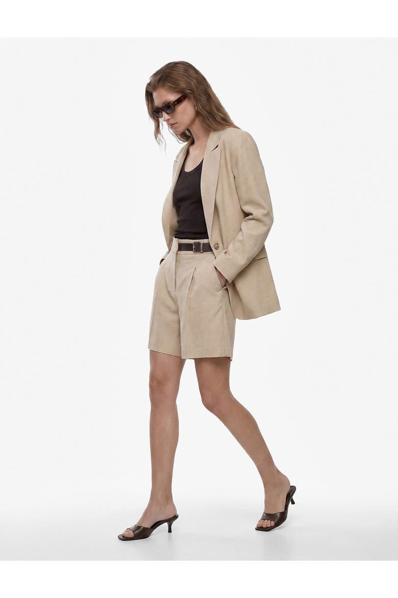 Pleated Linen Bermuda Shorts with Half Belted, Alternate, color, MINK