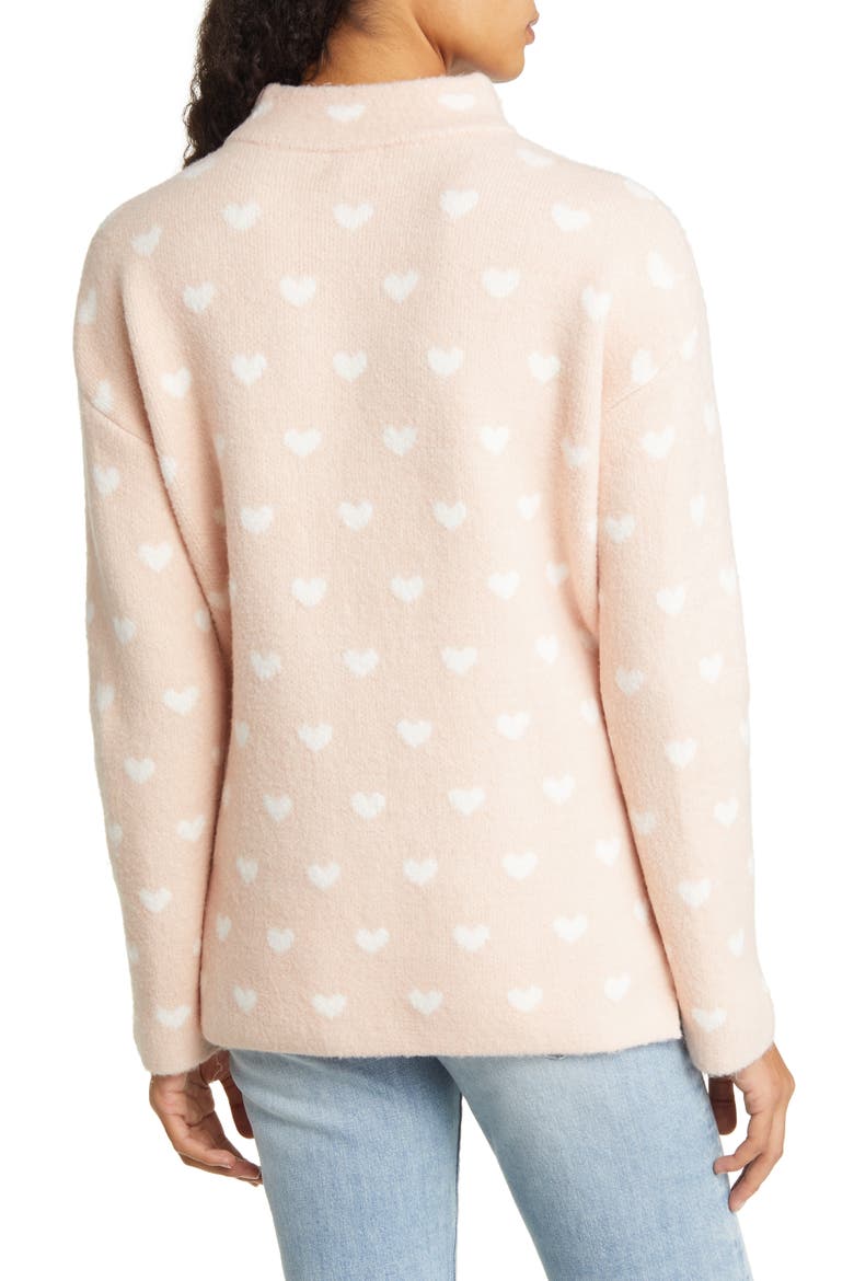 Pattern Mock Neck Sweater, Alternate, color, PINK SMOKE- IVORY HEART CHECK