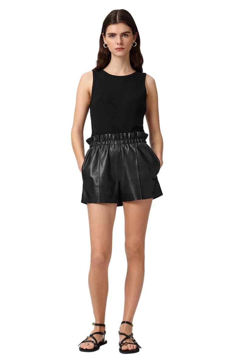 AllSaints Fran Leather Shorts, Alternate, color, Black