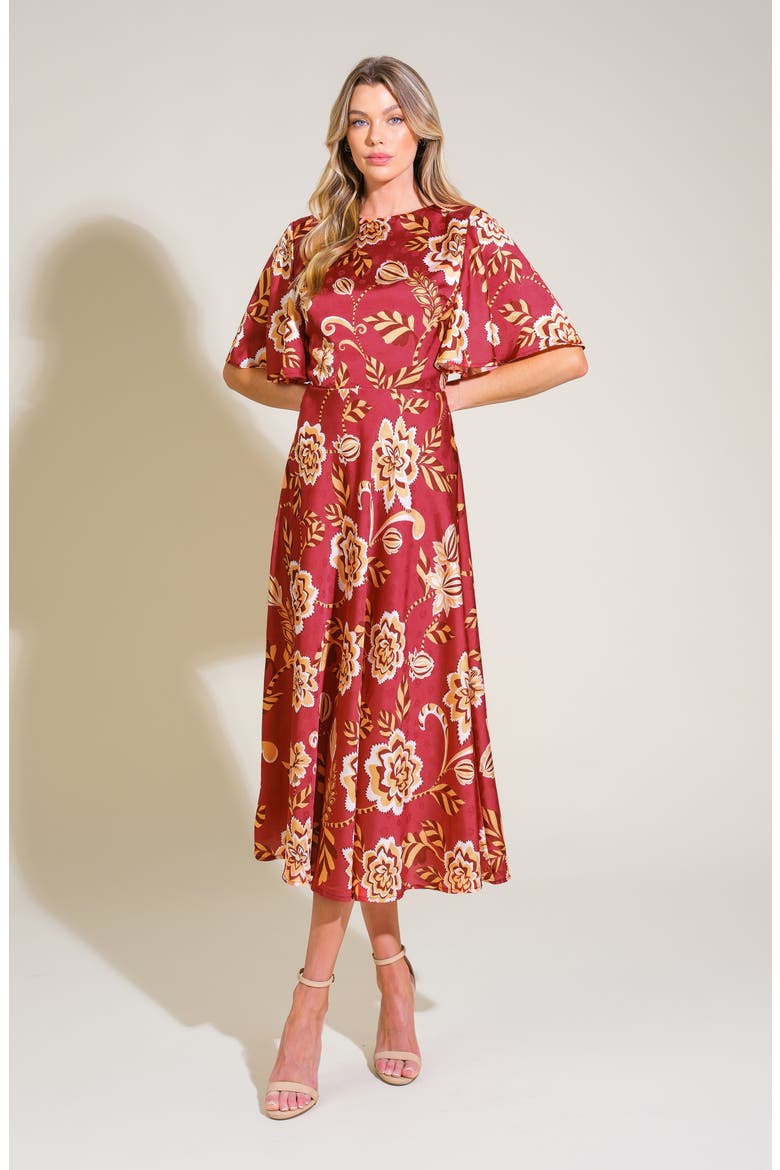 Print Midi Dress, Alternate, color, RED BURGUNDY