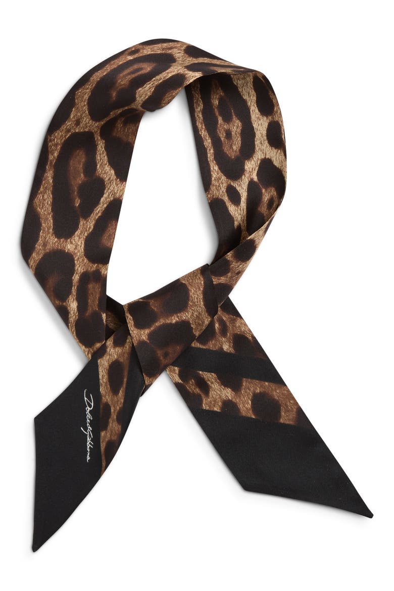 Leopard Print Silk Scarf, Alternate, color, HN13M LEO MARRONE BDO NERO
