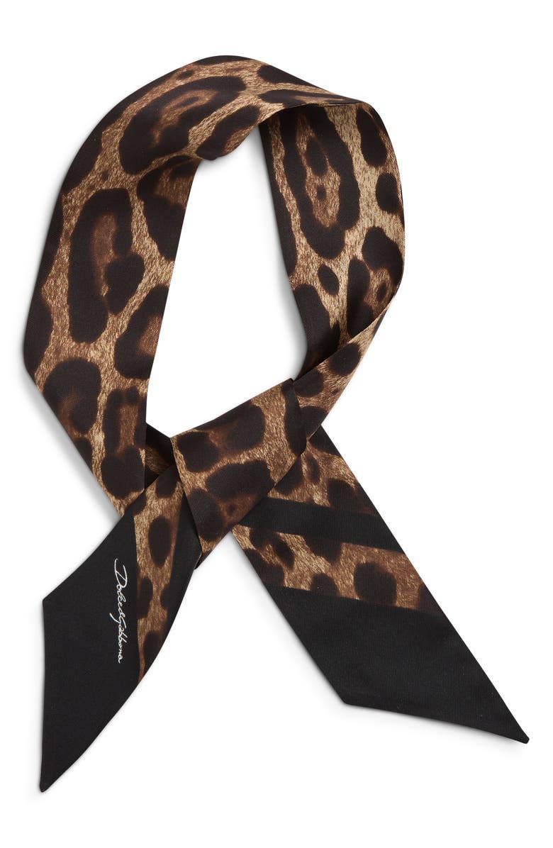Dolce&Gabbana Leopard Print Silk Scarf, Alternate, color, Hn13m Leo Marrone Bdo Nero