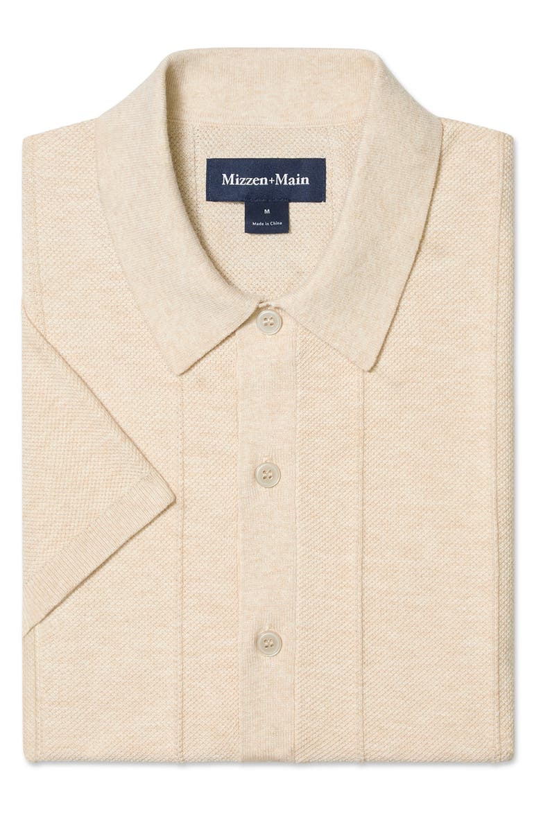 Mizzen+Main Ashe Cotton Blend Performance Short Sleeve Button-Up Sweater, Alternate, color, Oat Heather