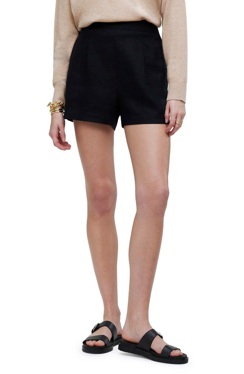 Madewell Clean Linen Pull-On Shorts, Main, color, True Black