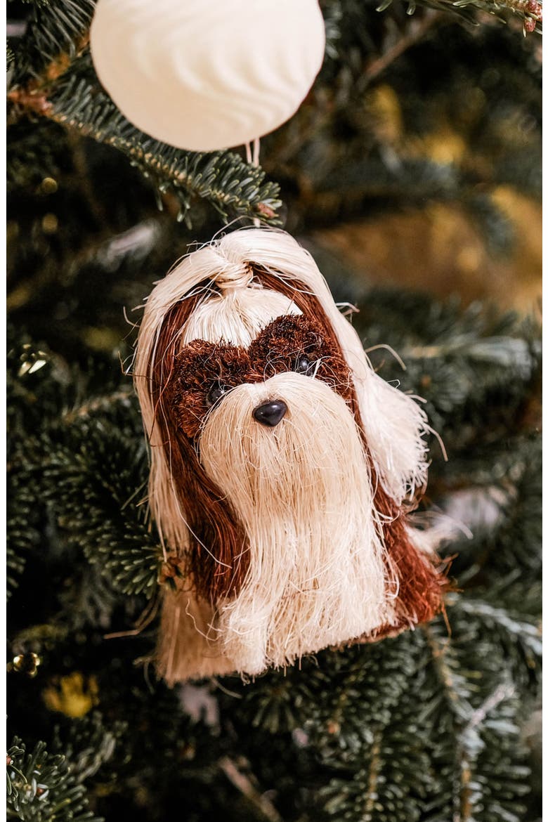 Shih Tzu Handwoven Ornament, Alternate, color, BROWN/ WHITE