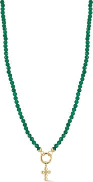 Ember Fine Jewelry 14K Yellow Gold Diamond Cross Beaded Necklace