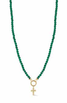 Ember Fine Jewelry 14K Yellow Gold Diamond Cross Beaded Necklace