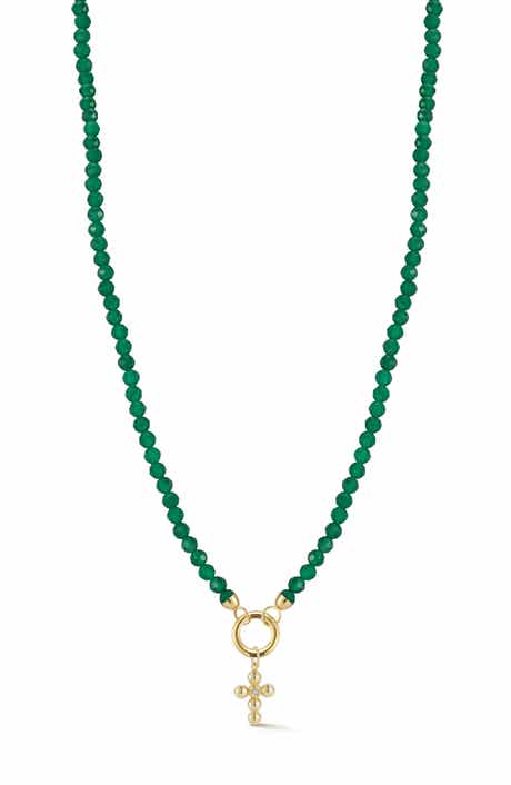 Ember Fine Jewelry 14K Yellow Gold Diamond Cross Beaded Necklace