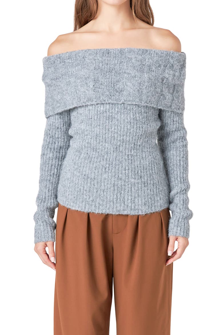 Off the Shoulder Rib Sweater, Alternate, color, HEATHER GREY
