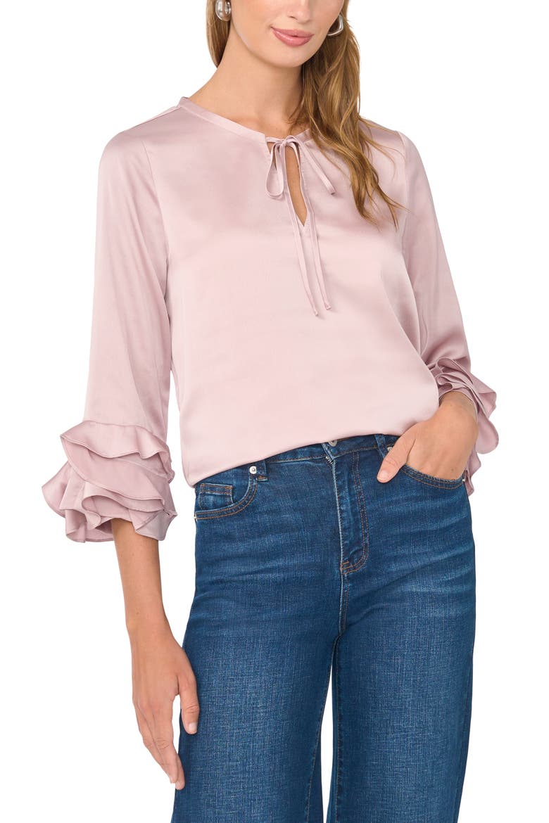 Ruffle Sleeve Satin Top, Main, color, EUPHORIA