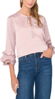 Vince Camuto Ruffle Sleeve Satin Top