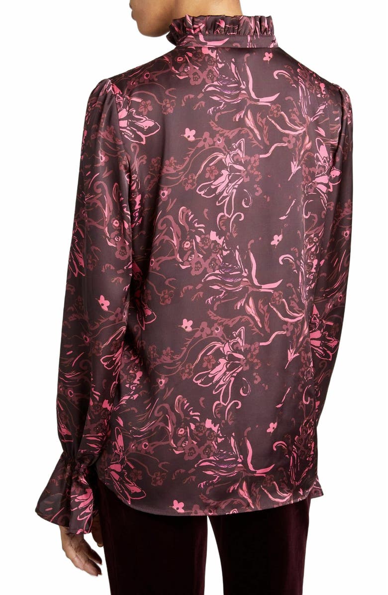 Santorelli Chelsea Long Sleeve Blouse in Bordeaux Floral Print, Alternate, color, 