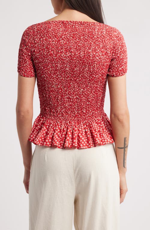 Faithfull The Brand Deboni Smocked Cotton Top In Allura Floral - Red