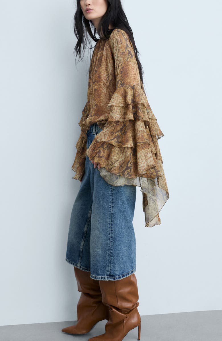 MANGO Carola Tiered Bell Sleeve Chiffon Top, Alternate, color, 