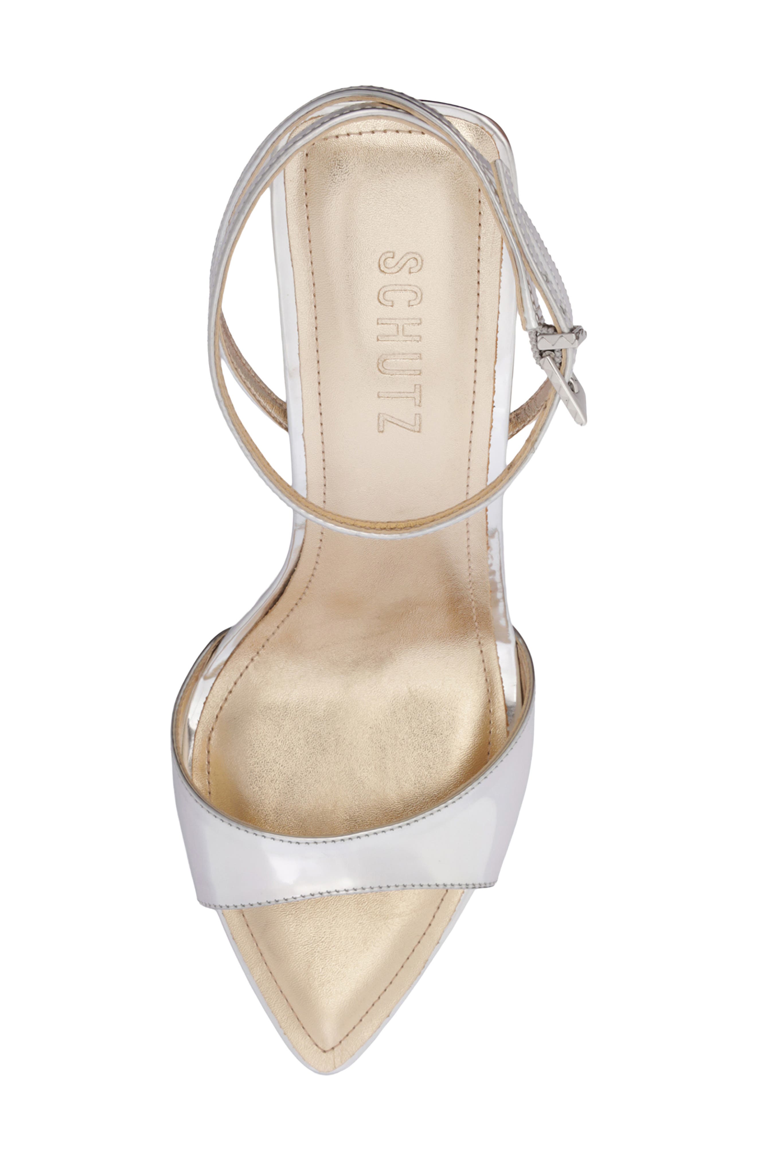 Schutz Elodie Ankle Strap Sandal, Alternate, color, Silver