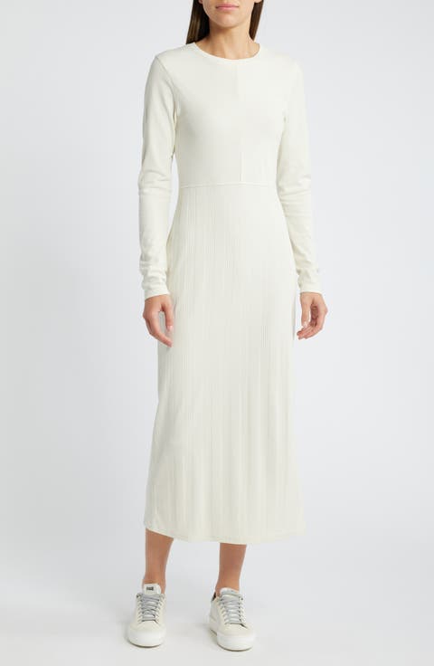 Directional Rib Long Sleeve Cotton Blend Knit Dress