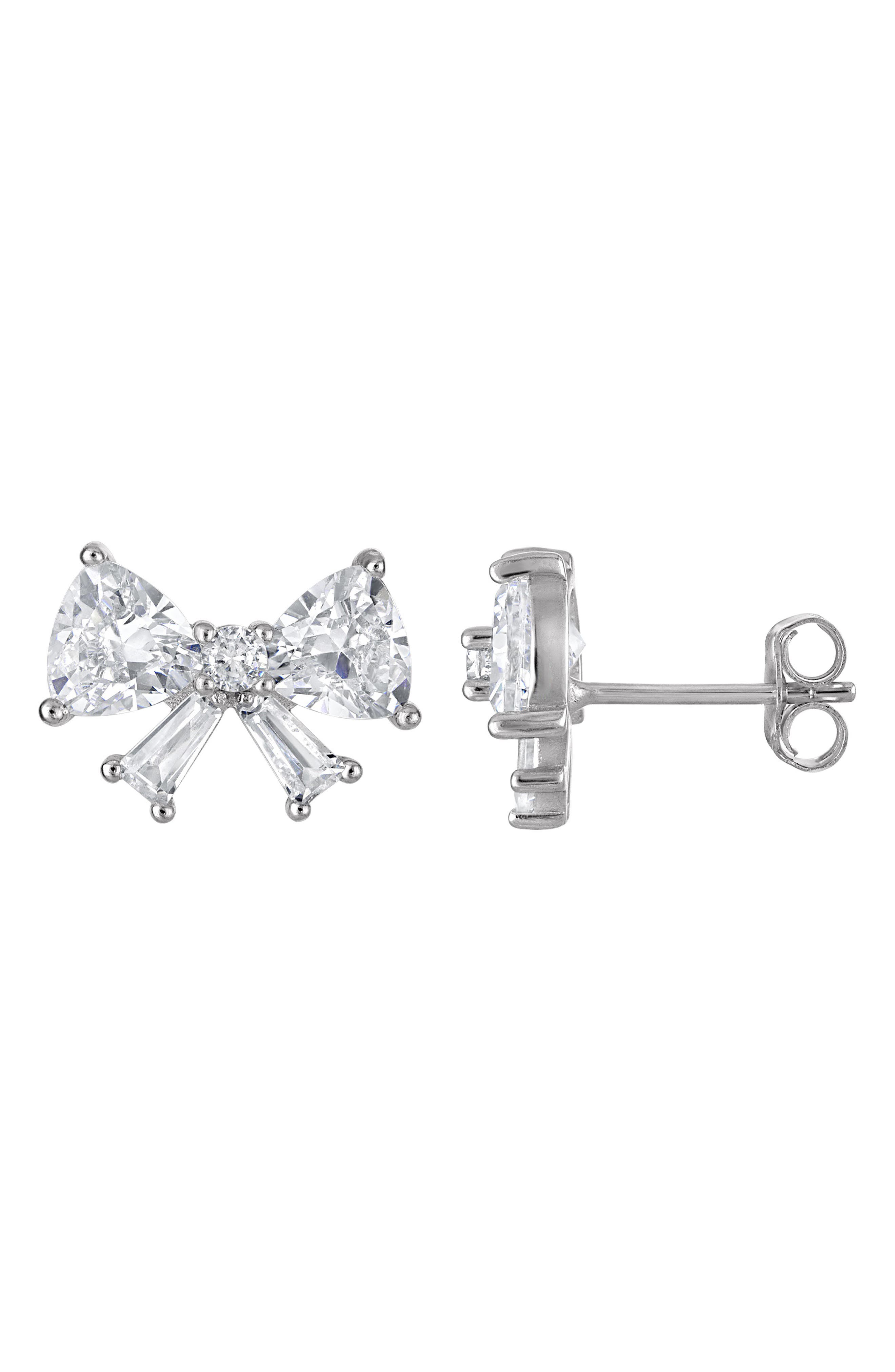 FZN Sterling Silver & Cubic Zirconia Bow Stud Earrings