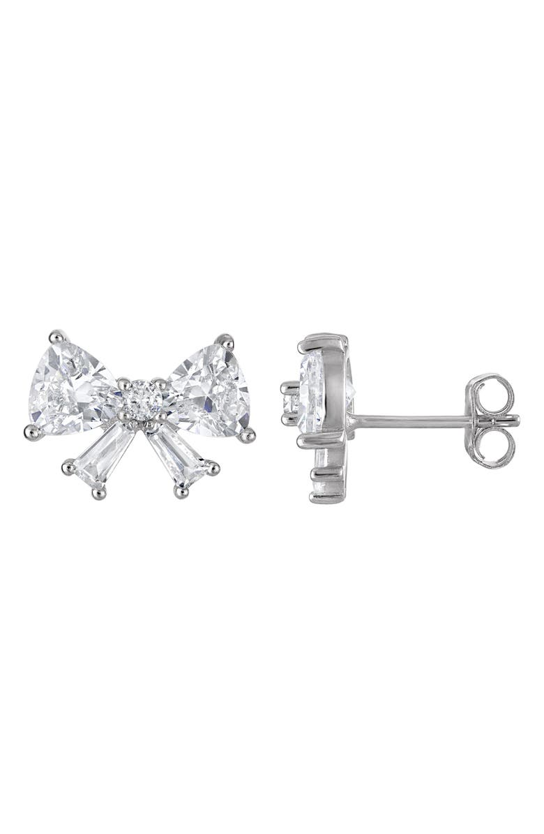 FZN Cubic Zirconia Bow Stud Earrings, Main, color, White