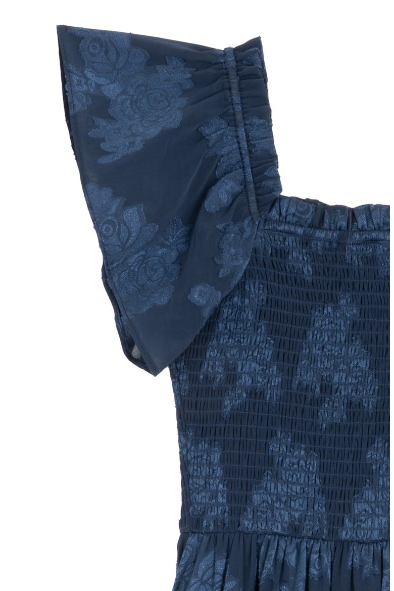 Kids' Burnout Floral Ruffle Sundress, Alternate, color, NAVY