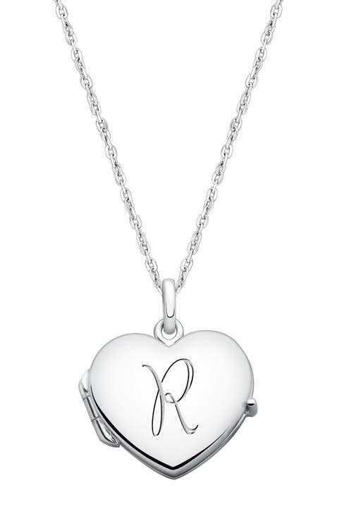 Sterling Silver Heart Locket & Engraved Initial 14-16" Necklace