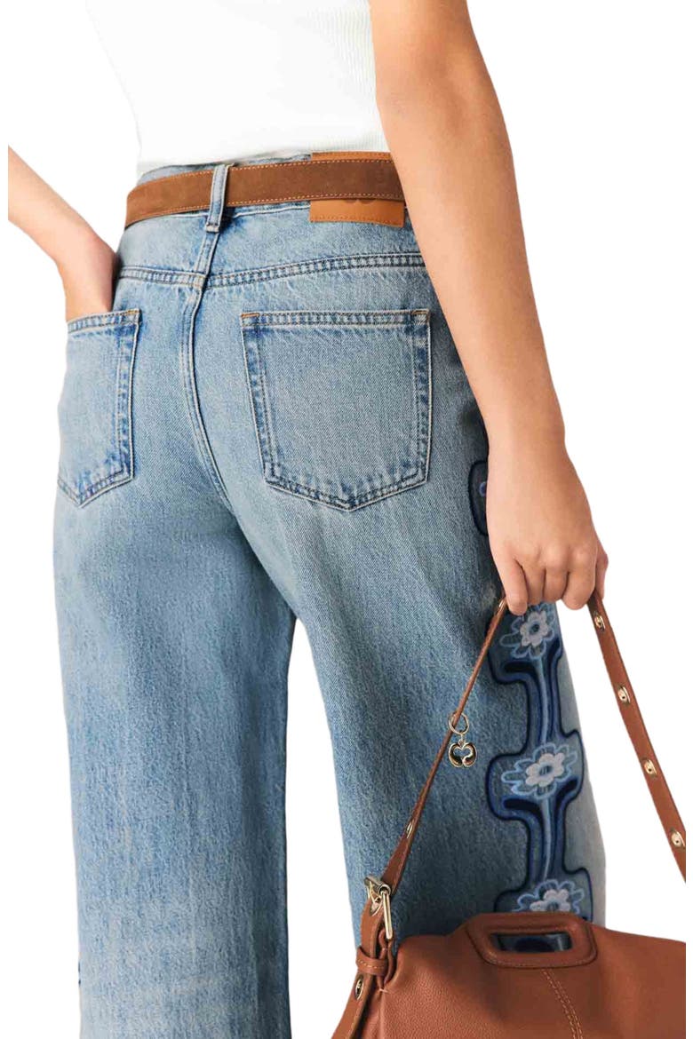 Floral embroidered wide-leg jeans, Alternate, color, Blue