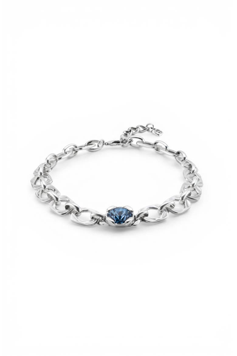 Wide Link Blue Crystal Necklace, Alternate, color, Silver