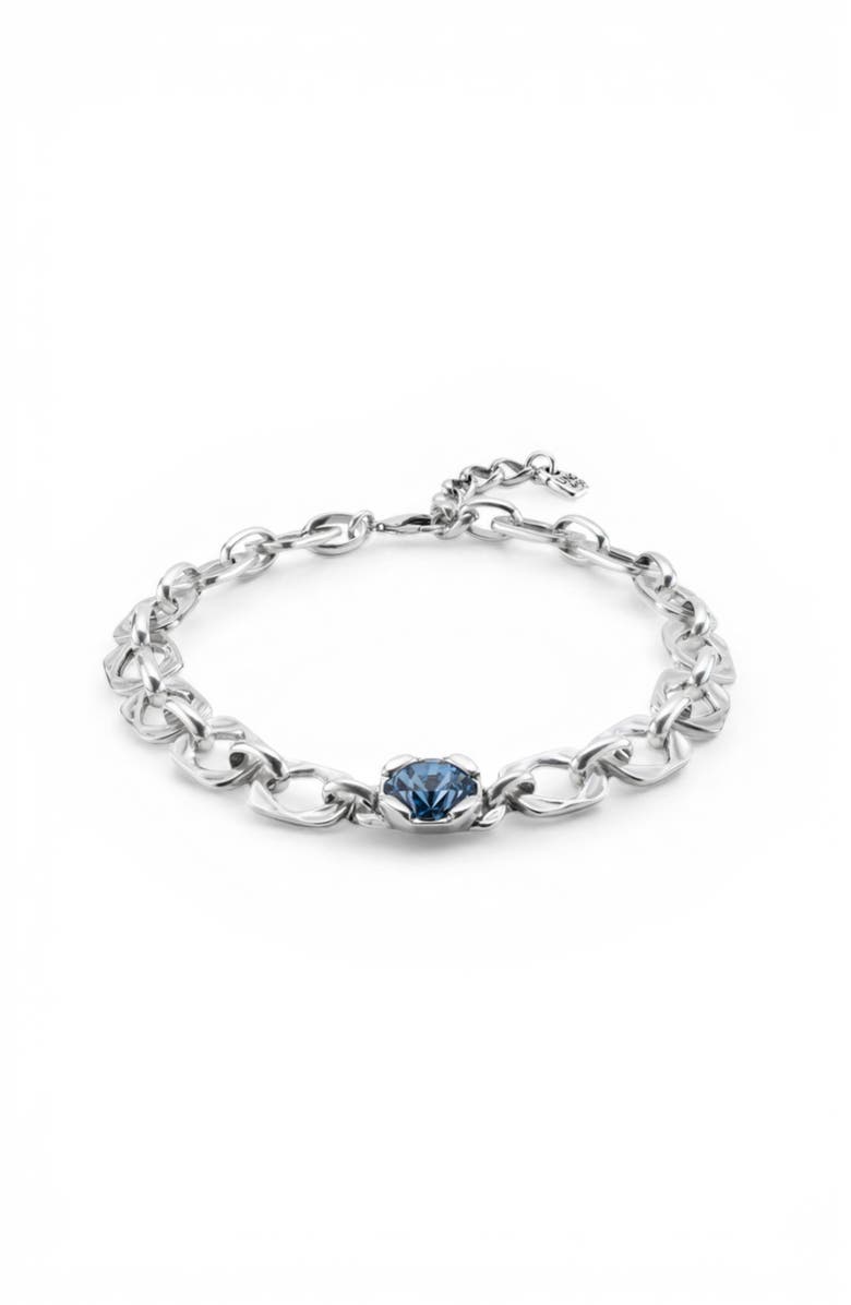 UNODE50 Wide Link Blue Crystal Necklace, Alternate, color, Silver