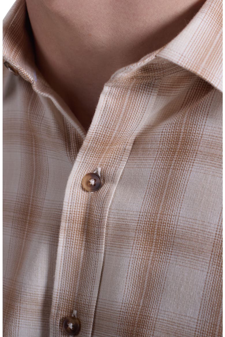 Julian Shaped Fit Plaid Button-Up Shirt, Alternate, color, CAMEL