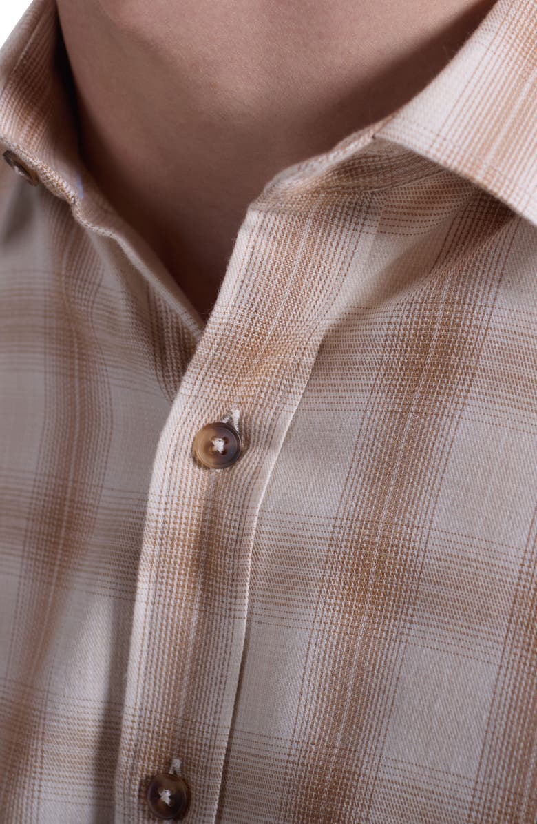 Bugatchi Julian Shaped Fit Plaid Button-Up Shirt, Alternate, color, Camel