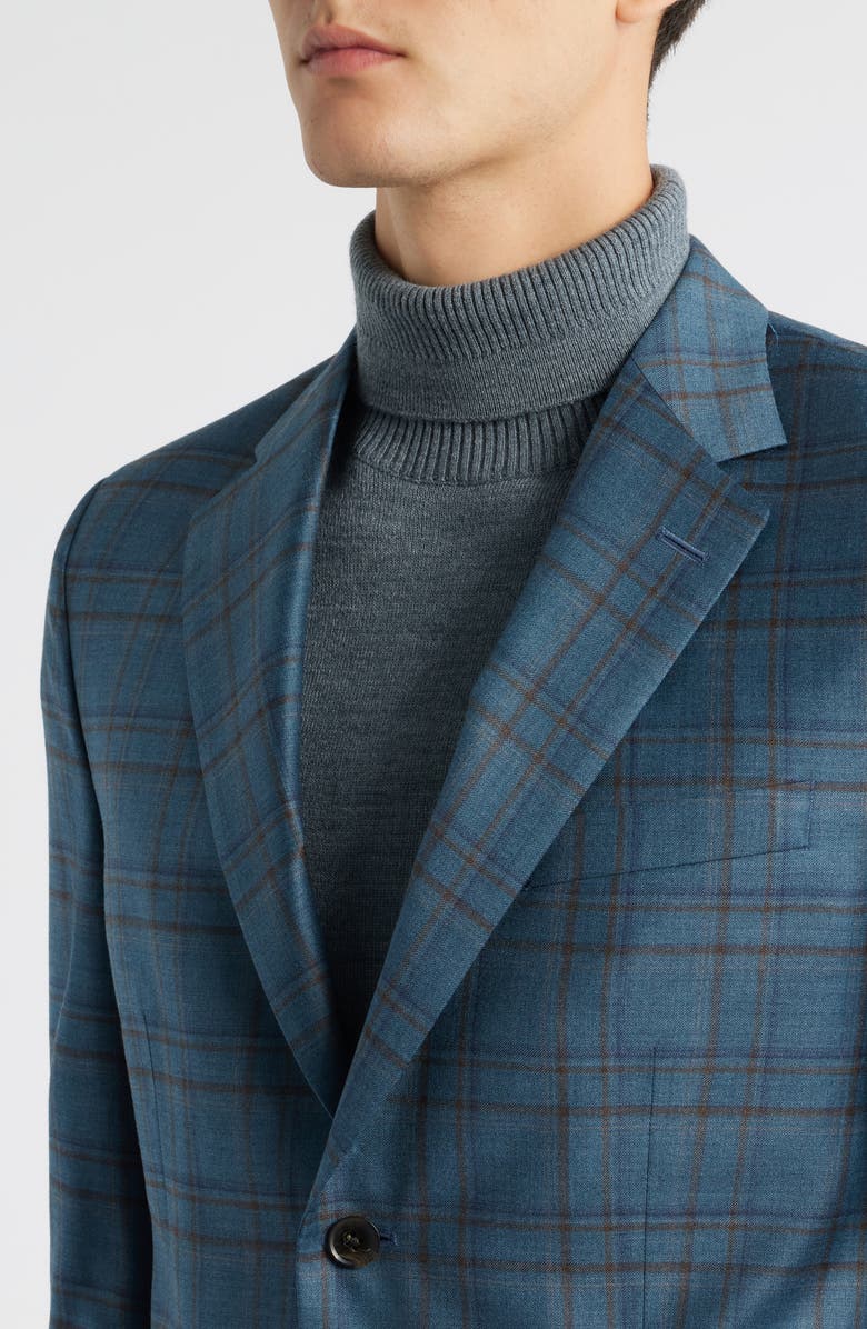 Peter Millar Hartford Classic Fit Teal Plaid Wool Sport Coat, Alternate, color, Green