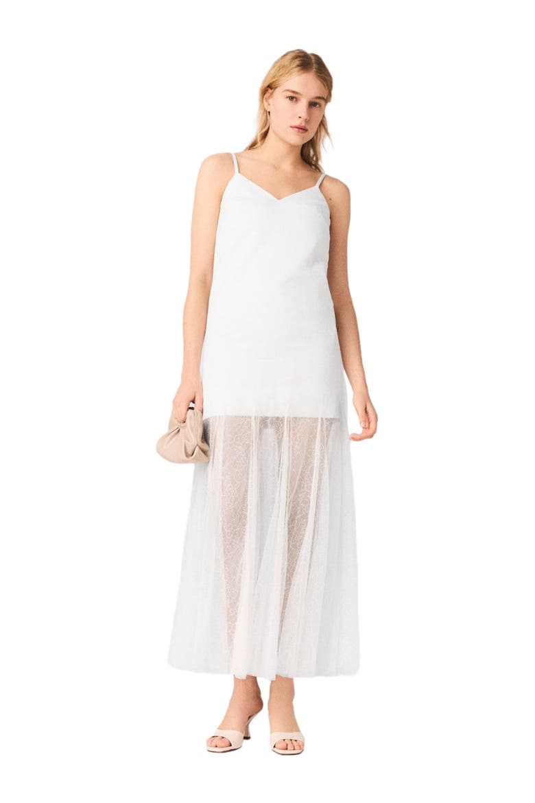 Taffeta and lace dress, Main, color, White