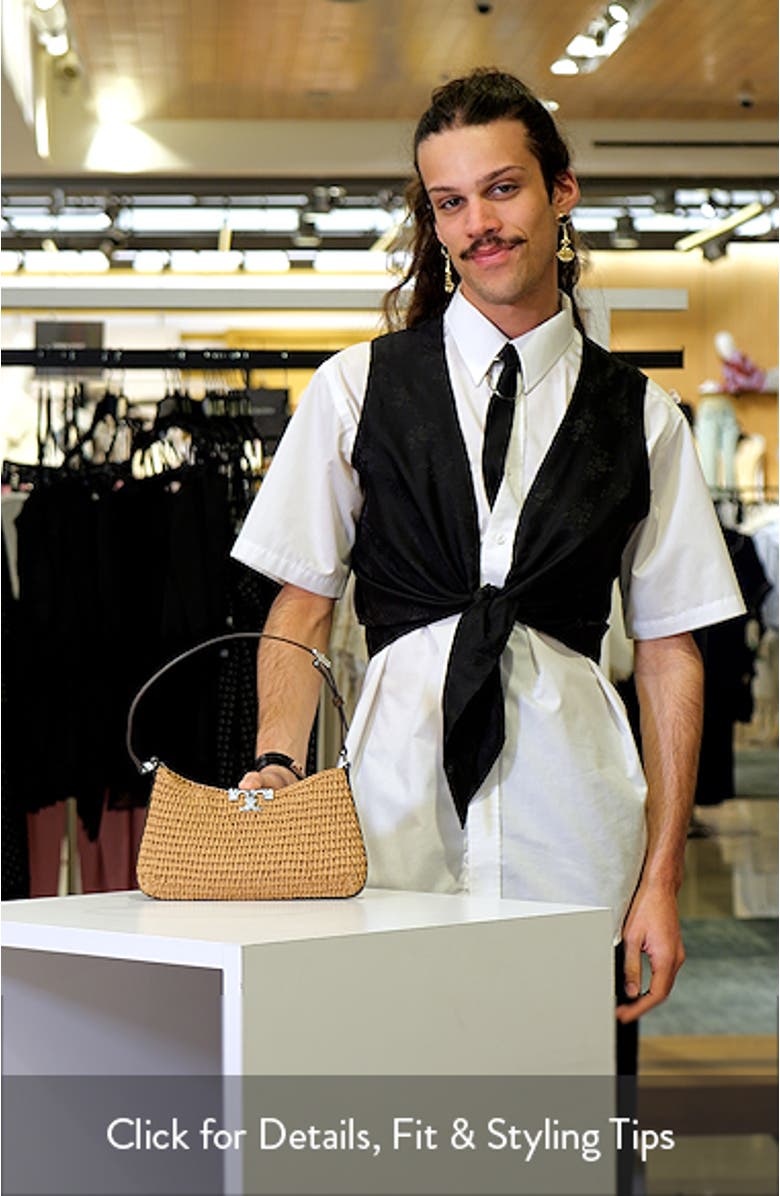Slim Eleanor Woven Raffia Shoulder Bag, sales video thumbnail