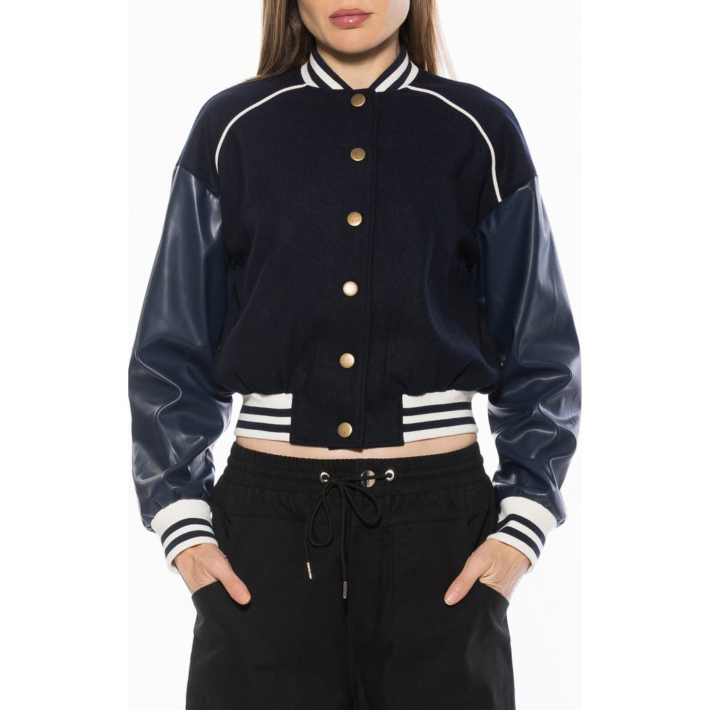 Alexia Admor Ciela Varsity Bomber Jacket In Blue