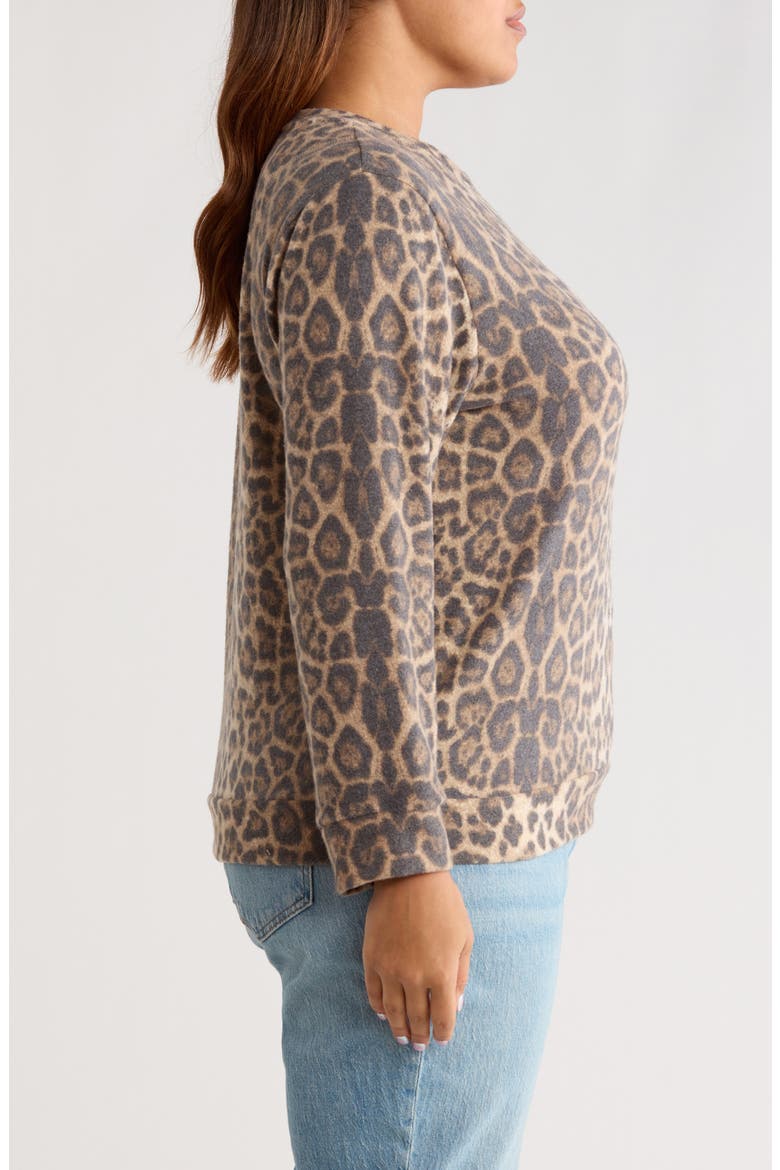 Brushed Animal Print Long Sleeve Crewneck Top, Alternate, color, TAUPE/ BROWN