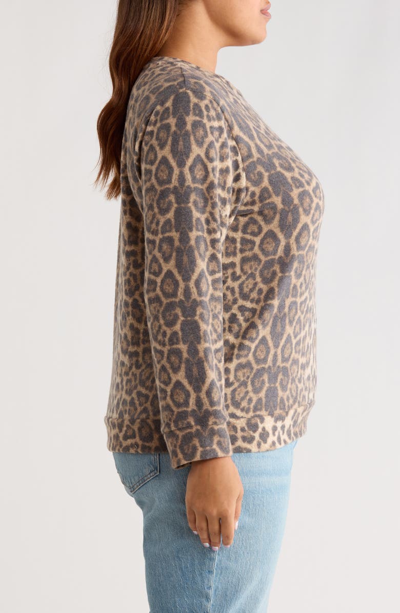 Loveappella Brushed Animal Print Long Sleeve Crewneck Top, Alternate, color, Taupe/ Brown
