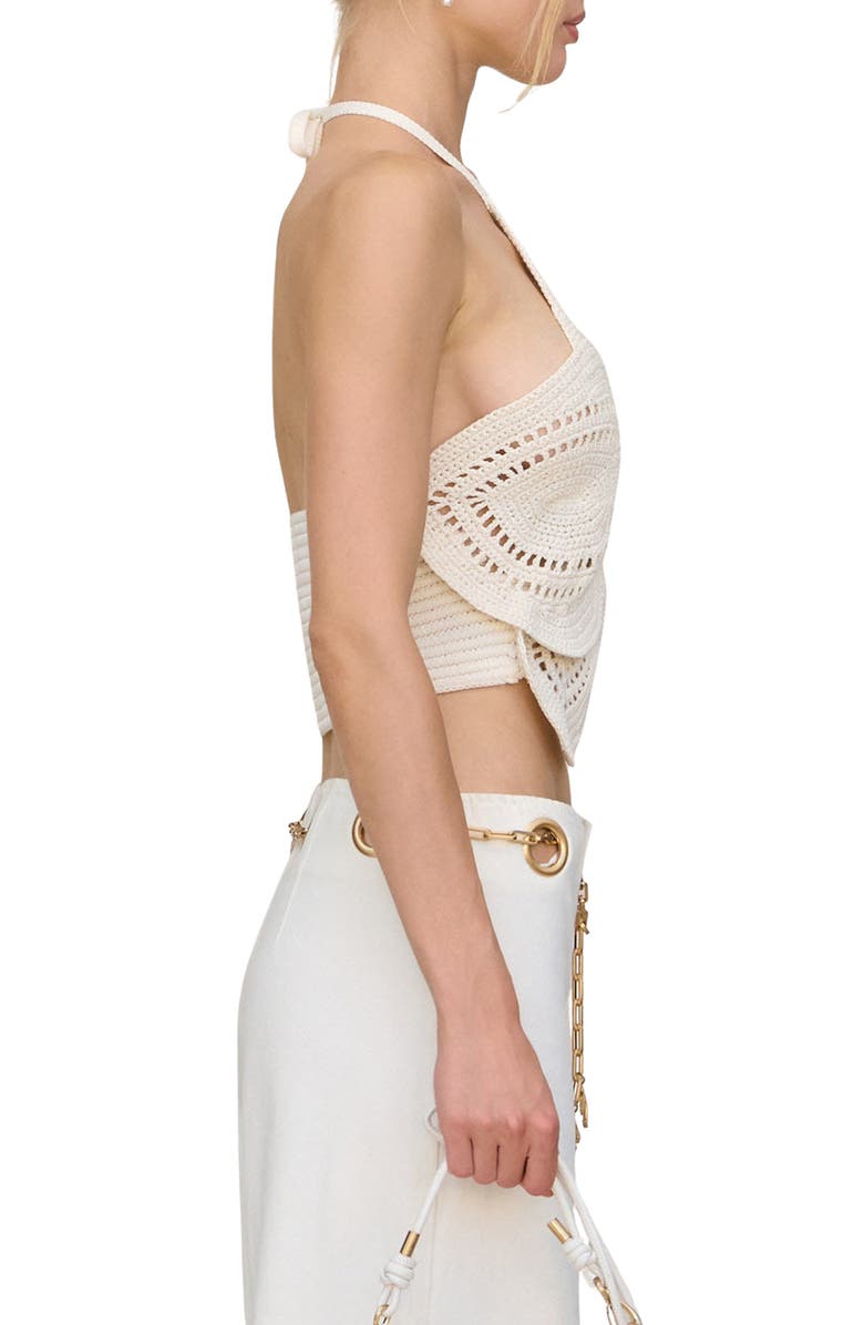 Cult Gaia Emelia Crop Crochet Halter Top, Alternate, color, Off White