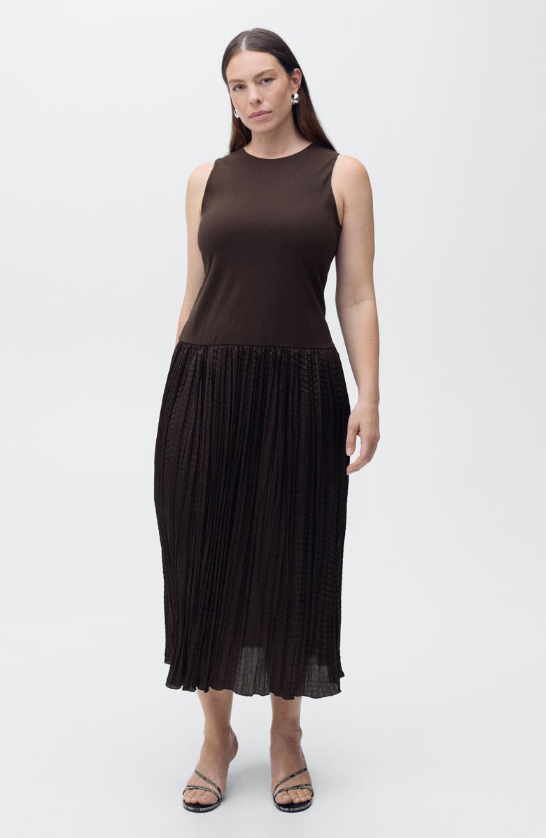 MANGO Mixed Media Sleeveless Dress, Alternate, color, Brown