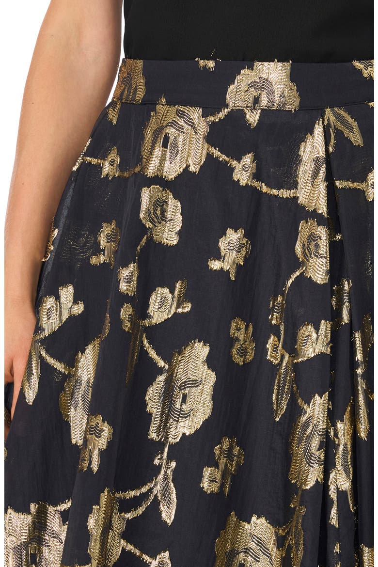 Metallic Floral Box Pleat Midi Skirt, Alternate, color, RICH BLACK