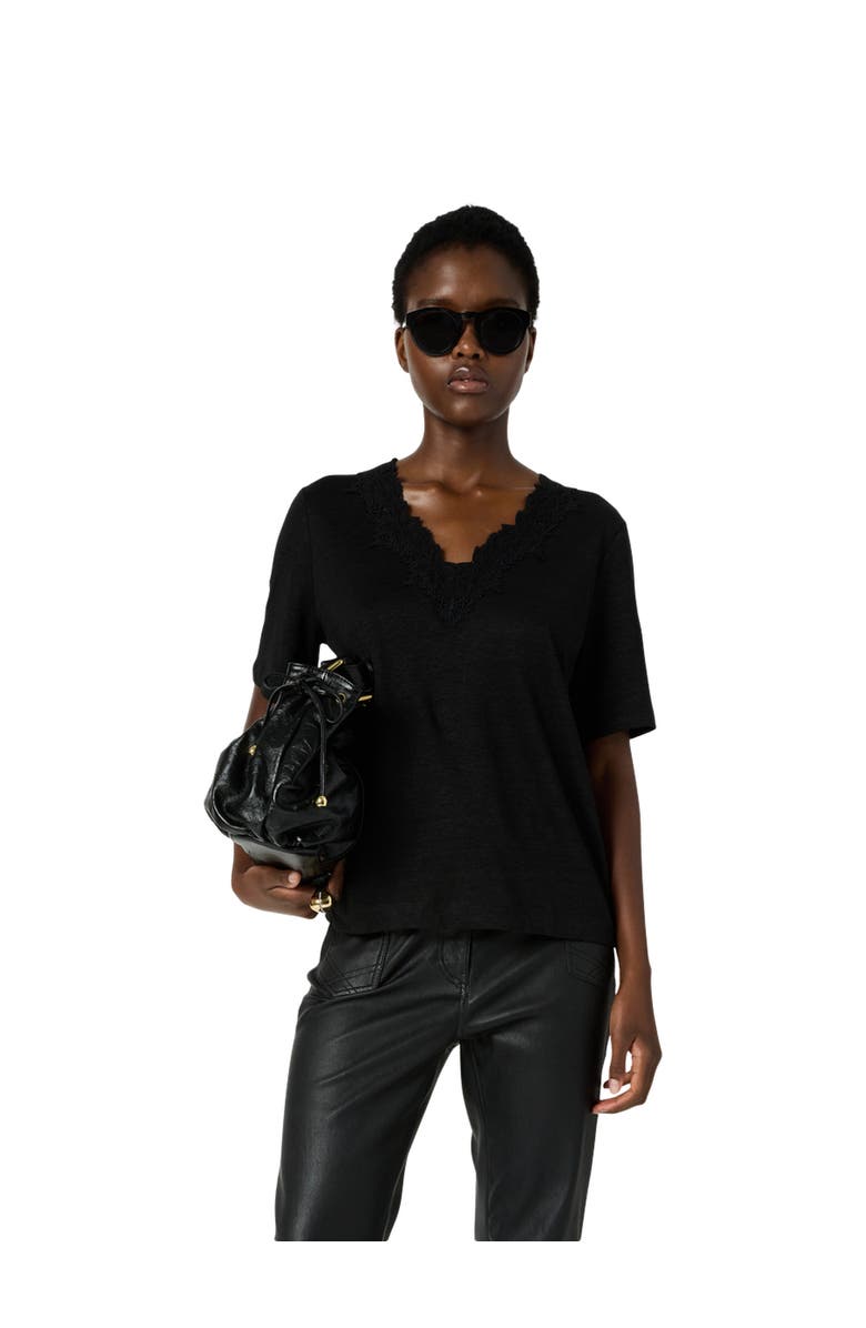 GERARD DAREL Maevanelle Embroidered V-Neck T-Shirt, Main, color, Black