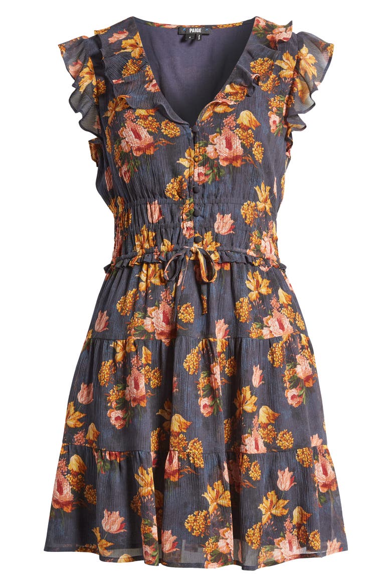 Paradis Floral Button Front Silk Minidress, Alternate, color, NAVYMLTI