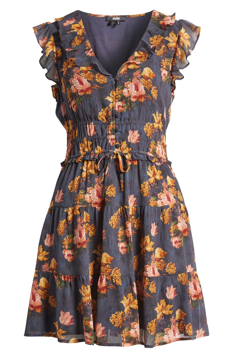 PAIGE Paradis Floral Button Front Silk Minidress, Alternate, color, 