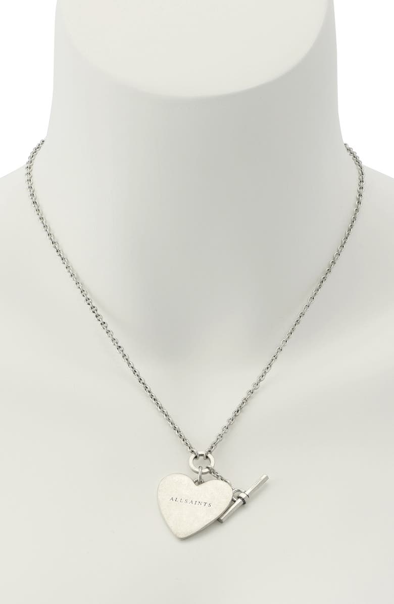 AllSaints Heart Charm Chain Link Necklace, Alternate, color, Warm Silver